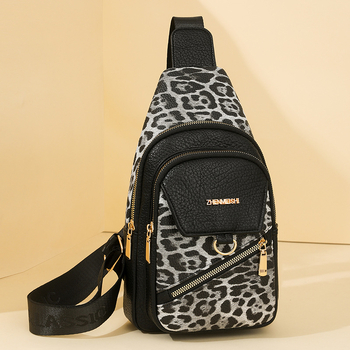 Ženska PU kožna crossbody torba s leopard uzorkom i šavovima, gradski minimalistički dizajn, džep za mobitel i unutarnji džep sa zipom, proljeće 2025