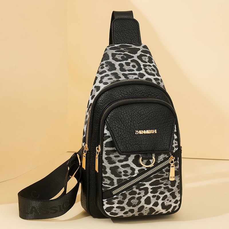 Ženska PU kožna crossbody torba s leopard uzorkom i šavovima, gradski minimalistički dizajn, džep za mobitel i unutarnji džep sa zipom, proljeće 2025