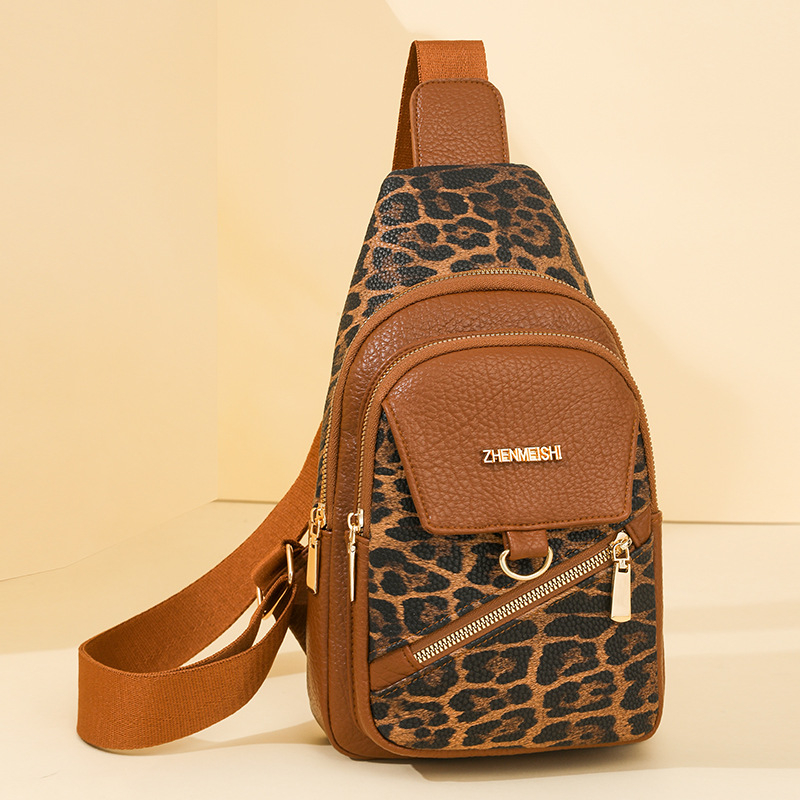 Ženska PU kožna crossbody torba s leopard uzorkom i šavovima, gradski minimalistički dizajn, džep za mobitel i unutarnji džep sa zipom, proljeće 2025
