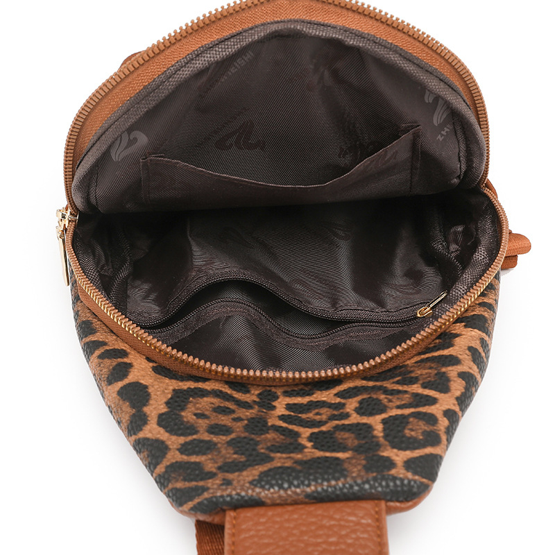 Ženska PU kožna crossbody torba s leopard uzorkom i šavovima, gradski minimalistički dizajn, džep za mobitel i unutarnji džep sa zipom, proljeće 2025