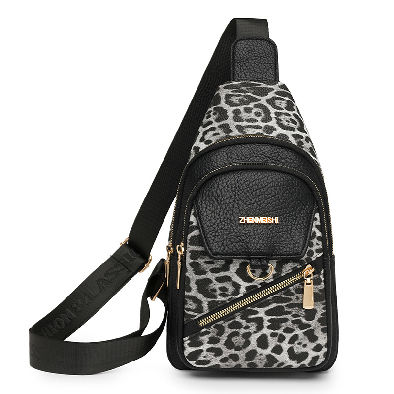 Ženska PU kožna crossbody torba s leopard uzorkom i šavovima, gradski minimalistički dizajn, džep za mobitel i unutarnji džep sa zipom, proljeće 2025
