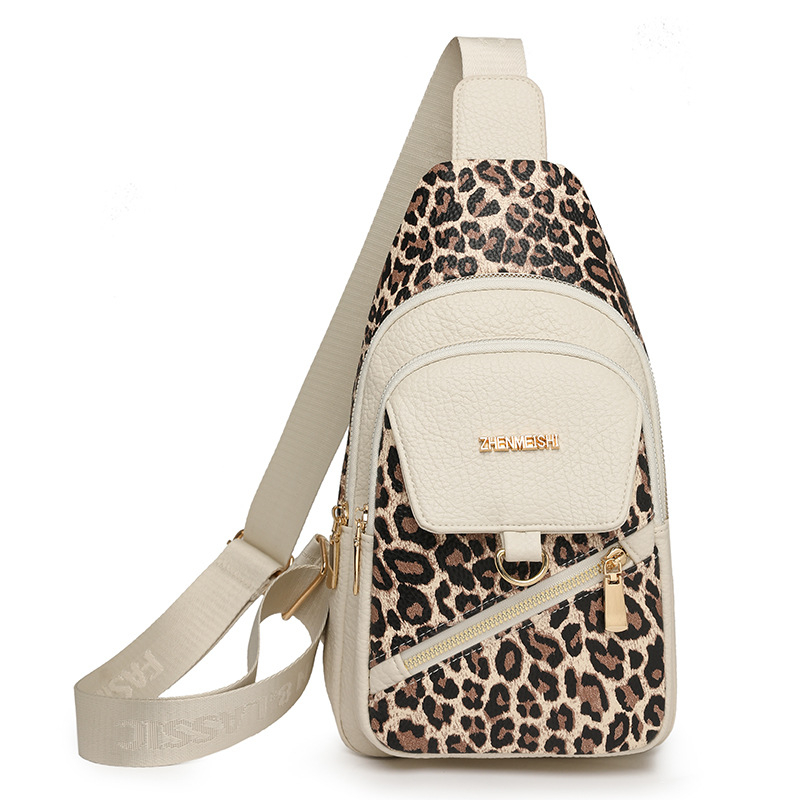 Ženska PU kožna crossbody torba s leopard uzorkom i šavovima, gradski minimalistički dizajn, džep za mobitel i unutarnji džep sa zipom, proljeće 2025