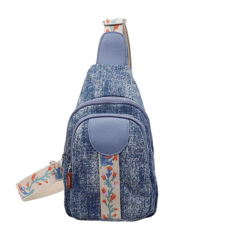 Ženska crossbody torbica – gradska jednostavnost, denim materijal, zatvaranje zatvaračem, unutarnja džep sa zatvaračem, poliester podstava, ljeto 2025