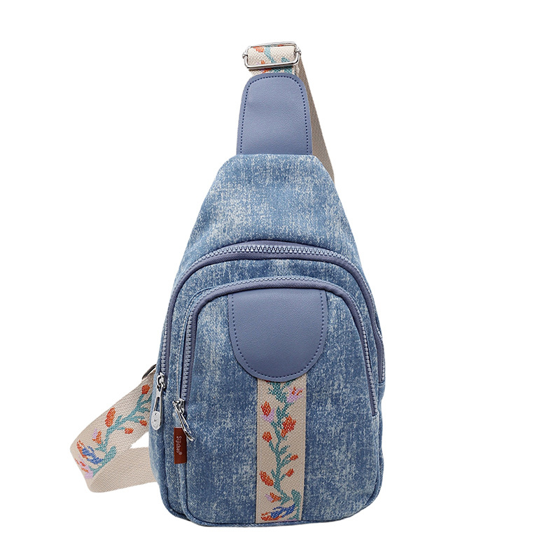 Ženska crossbody torbica – gradska jednostavnost, denim materijal, zatvaranje zatvaračem, unutarnja džep sa zatvaračem, poliester podstava, ljeto 2025