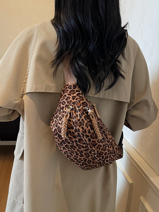 Ženska kožna leopard uzorak crossbody torba, jesen 2025, zatvarač, podstava od poliestera, džep za dokumente, mekana