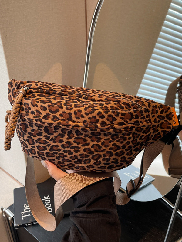 Ženska kožna leopard uzorak crossbody torba, jesen 2025, zatvarač, podstava od poliestera, džep za dokumente, mekana