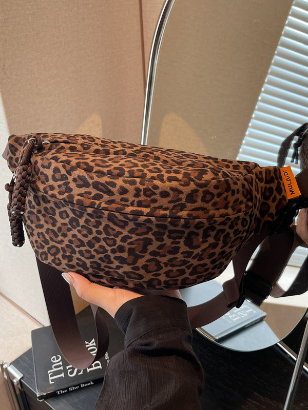 Ženska kožna leopard uzorak crossbody torba, jesen 2025, zatvarač, podstava od poliestera, džep za dokumente, mekana