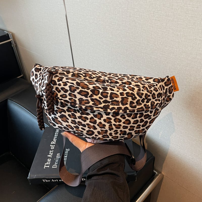 Ženska kožna leopard uzorak crossbody torba, jesen 2025, zatvarač, podstava od poliestera, džep za dokumente, mekana