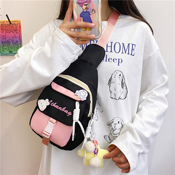 Dopamine ženska crossbody torba, ljeto, japanskog stila, najlon canvas, unutarnja poliester podstava, zatvaranje na zip, laminirani unutarnji džep, svježi i slatki stil