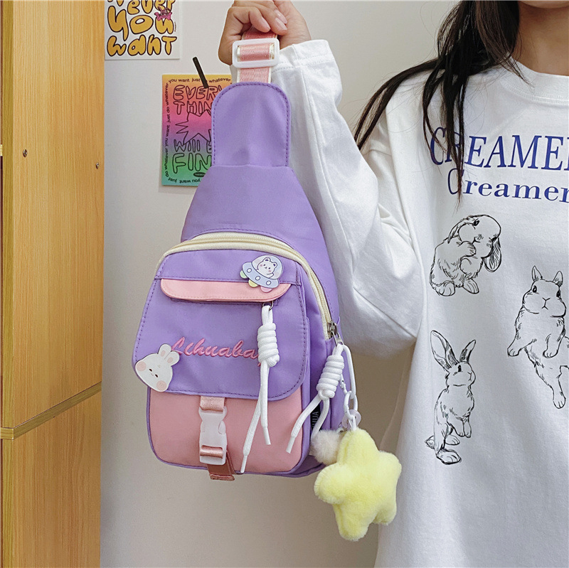 Dopamine ženska crossbody torba, ljeto, japanskog stila, najlon canvas, unutarnja poliester podstava, zatvaranje na zip, laminirani unutarnji džep, svježi i slatki stil