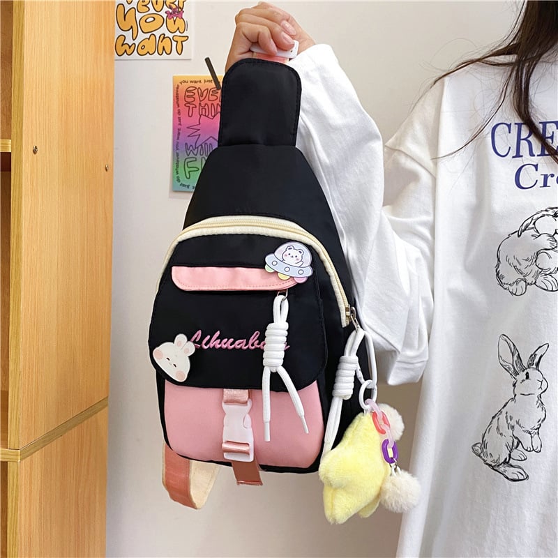 Dopamine ženska crossbody torba, ljeto, japanskog stila, najlon canvas, unutarnja poliester podstava, zatvaranje na zip, laminirani unutarnji džep, svježi i slatki stil