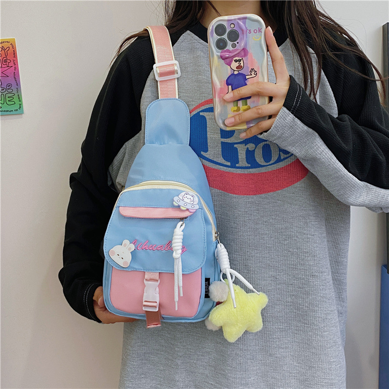 Dopamine ženska crossbody torba, ljeto, japanskog stila, najlon canvas, unutarnja poliester podstava, zatvaranje na zip, laminirani unutarnji džep, svježi i slatki stil