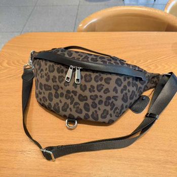 Ženska crossbody torbica s leopard printom, od najlona, zatvarač, unutarnji džep sa zatvaračem i džep za telefon, podstava od poliester, izdanje: Proljeće 2025