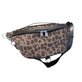 Ženska crossbody torbica s leopard printom, od najlona, zatvarač, unutarnji džep sa zatvaračem i džep za telefon, podstava od poliester, izdanje: Proljeće 2025