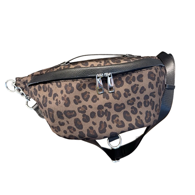 Ženska crossbody torbica s leopard printom, od najlona, zatvarač, unutarnji džep sa zatvaračem i džep za telefon, podstava od poliester, izdanje: Proljeće 2025
