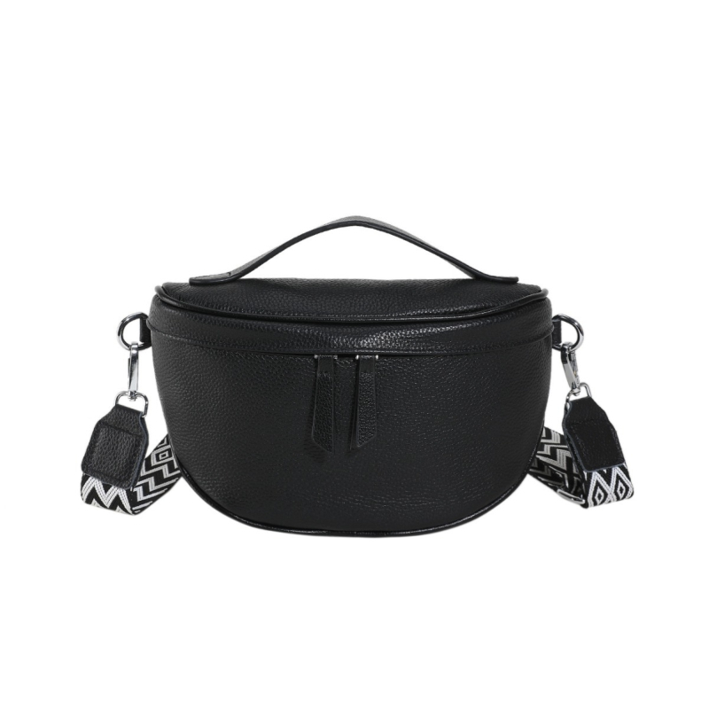 Kožna crossbody torba od prvog sloja goveđe kože, vodoravni kvadratni oblik, zatvarač, poliester podstava, jedan remen