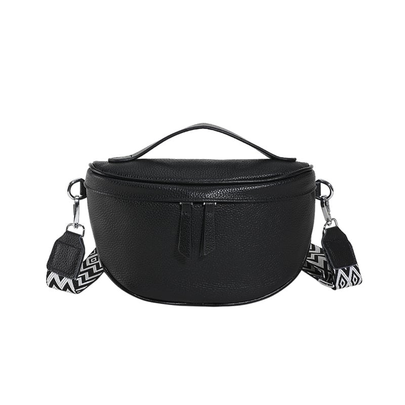 Kožna crossbody torba od prvog sloja goveđe kože, vodoravni kvadratni oblik, zatvarač, poliester podstava, jedan remen