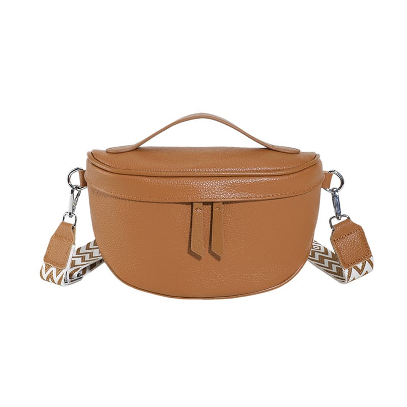 Kožna crossbody torba od prvog sloja goveđe kože, vodoravni kvadratni oblik, zatvarač, poliester podstava, jedan remen