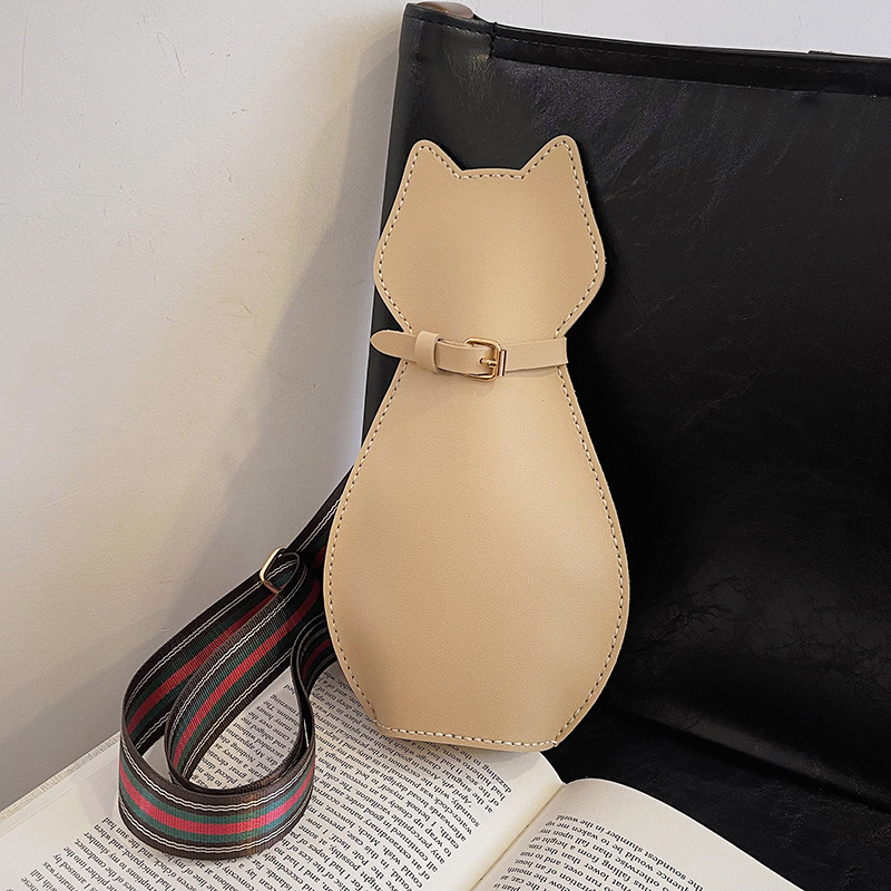 DIY torba preko tijela s mačjim motivom — PU materijal, tkanast tekstura, vertikalni kvadratni oblik, ID džep
