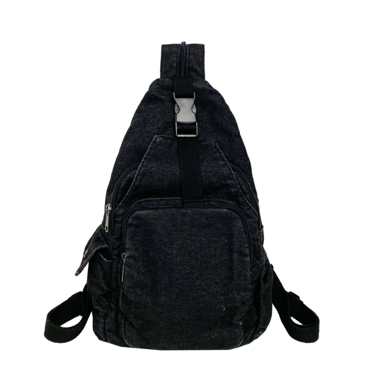 Denim crossbody torba tip košara s zatvaračem, džepom za telefon i poliesterom