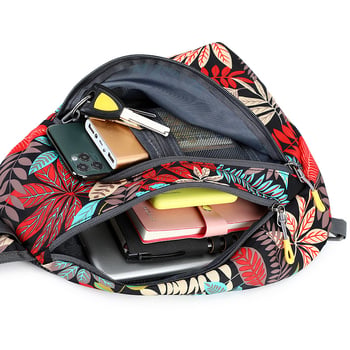 Ženska crossbody torbica – cvjetni uzorak, PU materijal, zatvarač, najlonska podstava, unutarnja džep