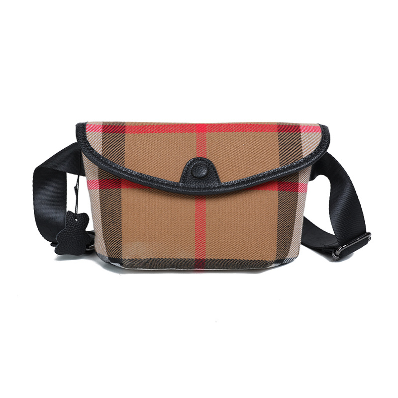 Kanvas torba s kariranim uzorkom u blok bojama, torbica za telefon, s poklopcem, proljeće 2025