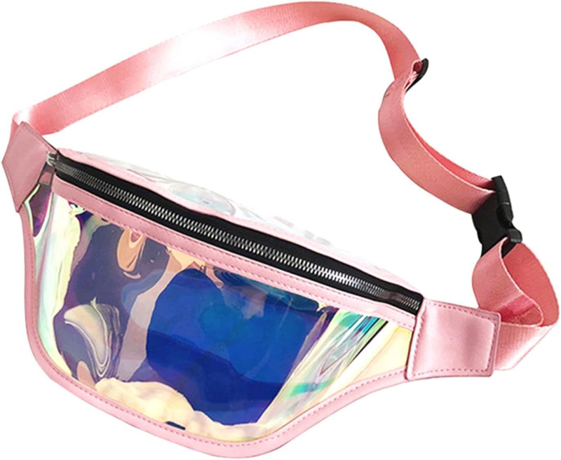 HDWISS дамска поясна чанта TPU – цветна PVC, водоустойчива кръстосана чанта, джобове с цип, полиестерна подплата, вътрешен слой, чанта с капак