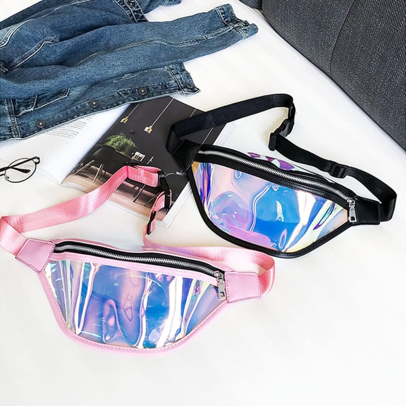HDWISS дамска поясна чанта TPU – цветна PVC, водоустойчива кръстосана чанта, джобове с цип, полиестерна подплата, вътрешен слой, чанта с капак