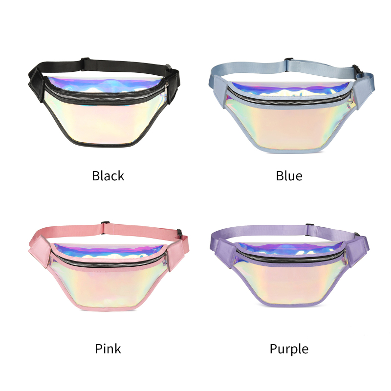 HDWISS дамска поясна чанта TPU – цветна PVC, водоустойчива кръстосана чанта, джобове с цип, полиестерна подплата, вътрешен слой, чанта с капак