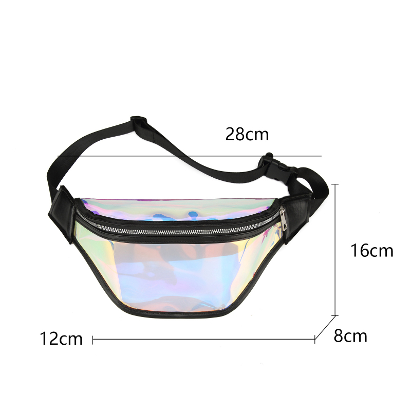 HDWISS дамска поясна чанта TPU – цветна PVC, водоустойчива кръстосана чанта, джобове с цип, полиестерна подплата, вътрешен слой, чанта с капак