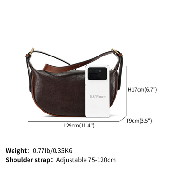 JOGUJOS geantă de damă din piele naturală, piele tratată vegetal, formă Dumpling, stil urban minimalist, geantă crossbody cu fermoar și buzunar pentru telefon