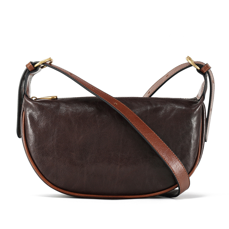 JOGUJOS geantă de damă din piele naturală, piele tratată vegetal, formă Dumpling, stil urban minimalist, geantă crossbody cu fermoar și buzunar pentru telefon