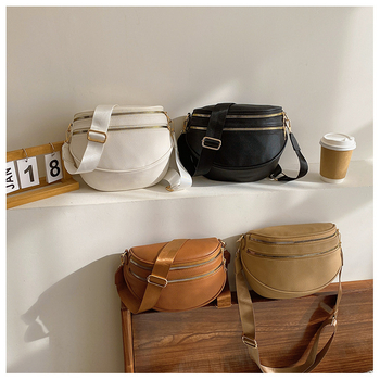 Ženska crossbody torba, PU koža, gradski jednostavan stil, široke naramenice, zatvaranje zipom