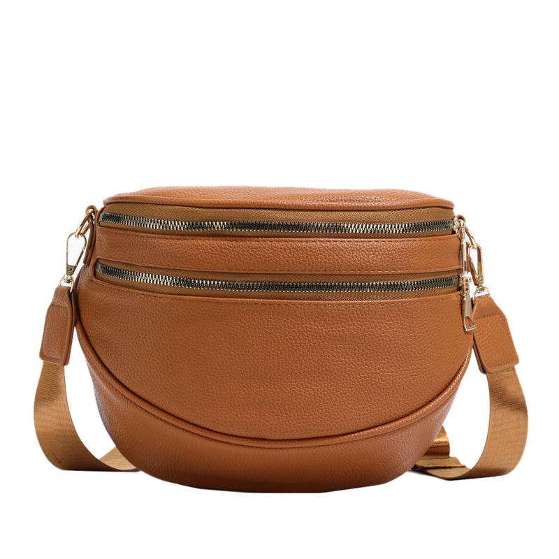 Ženska crossbody torba, PU koža, gradski jednostavan stil, široke naramenice, zatvaranje zipom