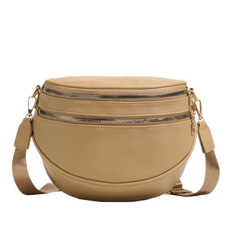 Ženska crossbody torba, PU koža, gradski jednostavan stil, široke naramenice, zatvaranje zipom