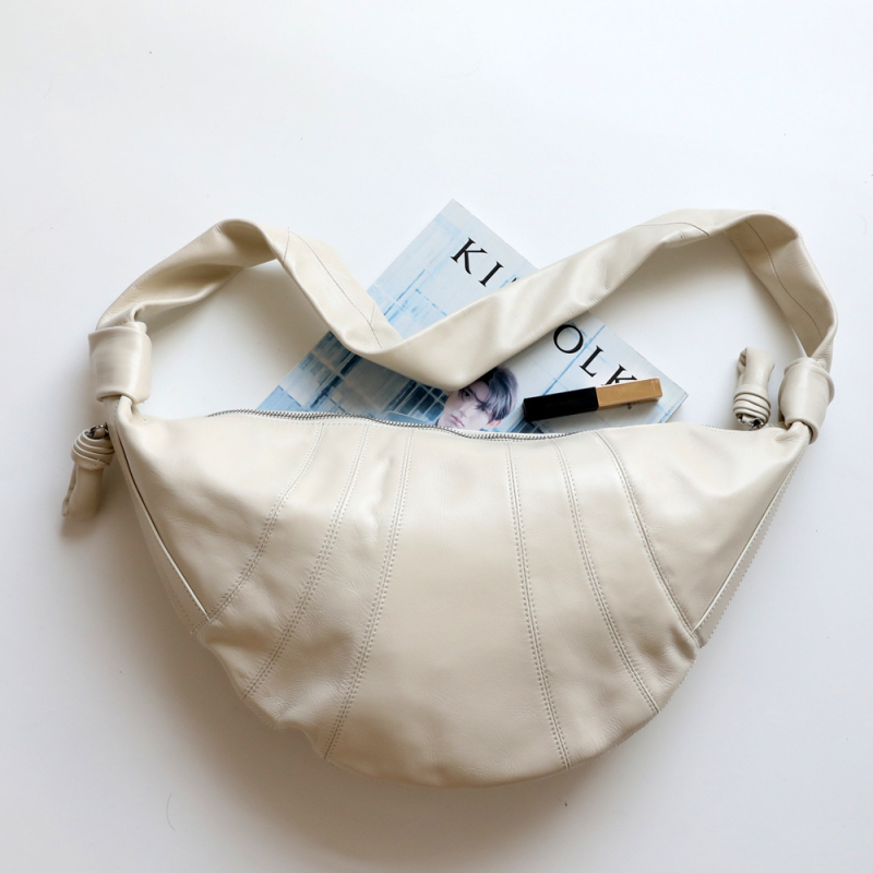 Kožna crossbody torba preko ramena s kroasan oblikom i dumpling stilom, vintage široka naramenica, zatvarač, podstava poliester-bavlna