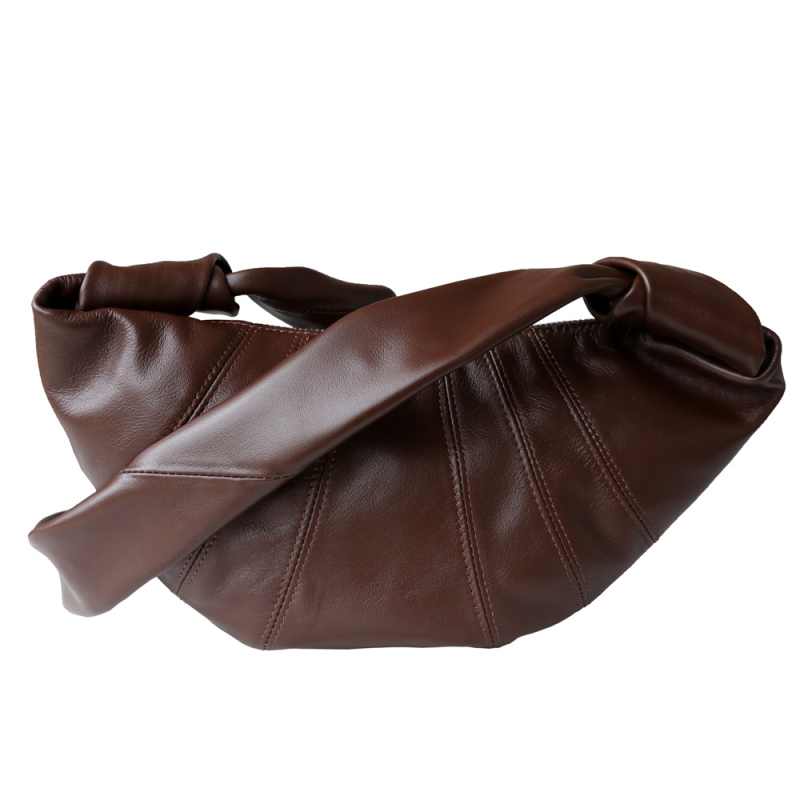Kožna crossbody torba preko ramena s kroasan oblikom i dumpling stilom, vintage široka naramenica, zatvarač, podstava poliester-bavlna