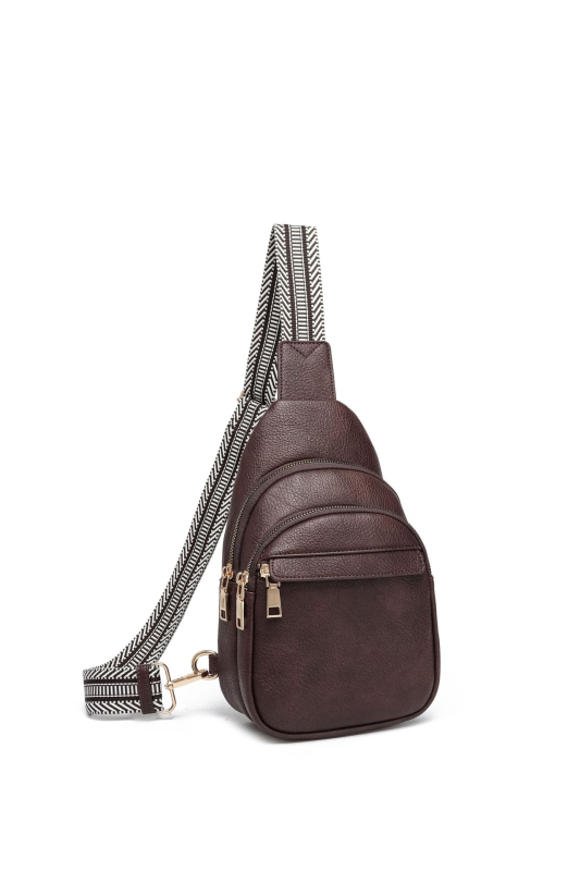 PU koža crossbody torbica, etnički stil, zatvarač, džep za mobitel i ID, poliester podstava