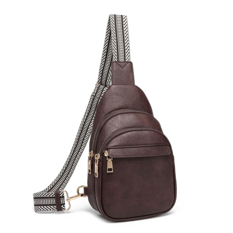 PU koža crossbody torbica, etnički stil, zatvarač, džep za mobitel i ID, poliester podstava