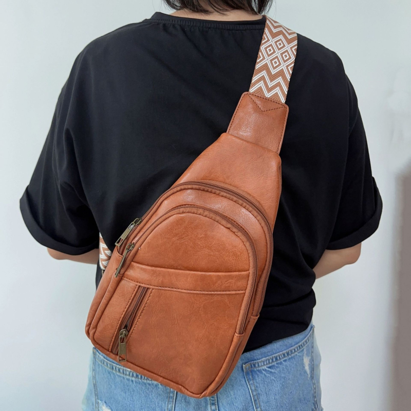 Ženska crossbody torba, boemski stil, PU koža, podstava od poliester, zatvarač, svakodnevna upotreba