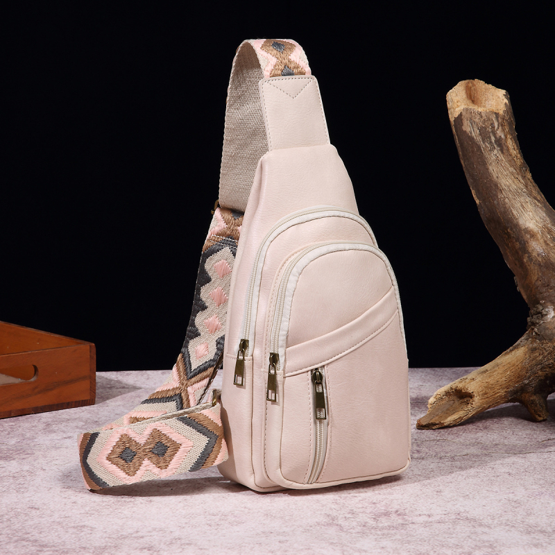 Ženska crossbody torba, boemski stil, PU koža, podstava od poliester, zatvarač, svakodnevna upotreba