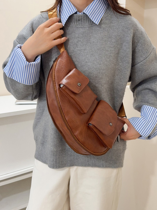 PU kožna crossbody torba, gradski stil, jesen 2025, zatvarač, džep za telefon