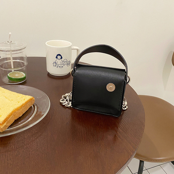 Koreanska mini crna torbica s debelim lancem, mala kvadratna torbica za žene, crossbody, za ruž i novčanik