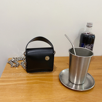 Koreanska mini crna torbica s debelim lancem, mala kvadratna torbica za žene, crossbody, za ruž i novčanik