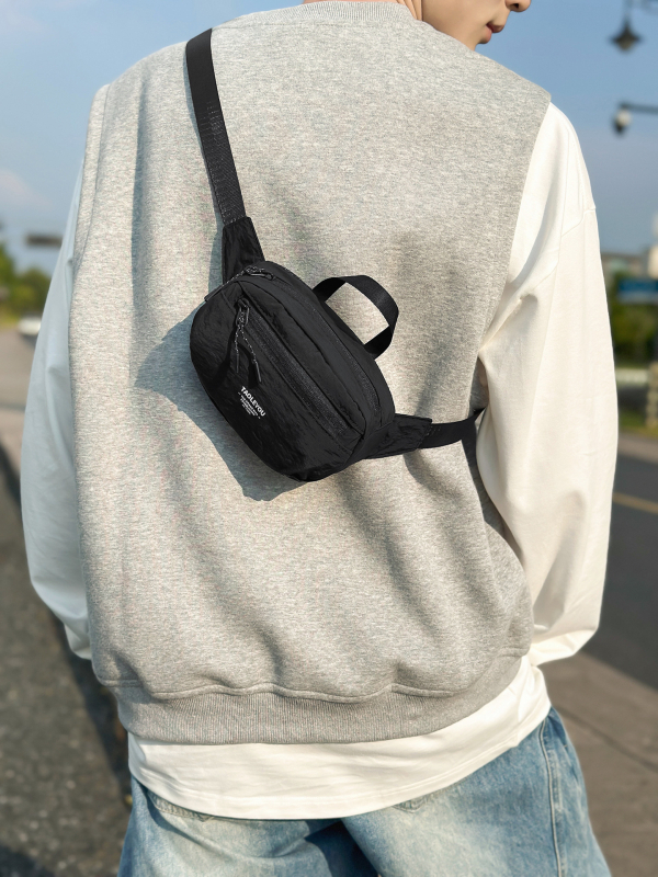 Tašna za struk za vanjsku uporabu, lagana, najlonska, zatvarač, džep za telefon, trodimenzionalni dizajn (Stil: Street style; Materijal: Nylon; Otvaranje: Zip; Unutarnja struktura: Džep za telefon; Vanjski tip torbe: Trodimenzionalna torba)