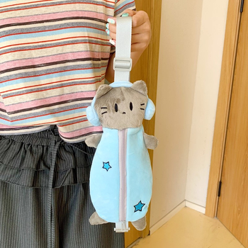 Ženska crossbody torbica s mačkom s jednim uhom, baršun, urbanistički minimalistički stil, uspravni kvadratni oblik, zatvarač, poliester podstava