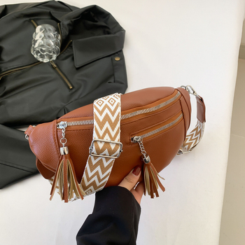 Női övtáska/keresztpántos táska bojt díszítéssel és széles vállpánttal | PU anyag, Street trend stílus, 2024 tavasz, Cipzár, Poliészter bélés