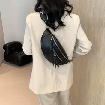 Női övtáska/keresztpántos táska bojt díszítéssel és széles vállpánttal | PU anyag, Street trend stílus, 2024 tavasz, Cipzár, Poliészter bélés