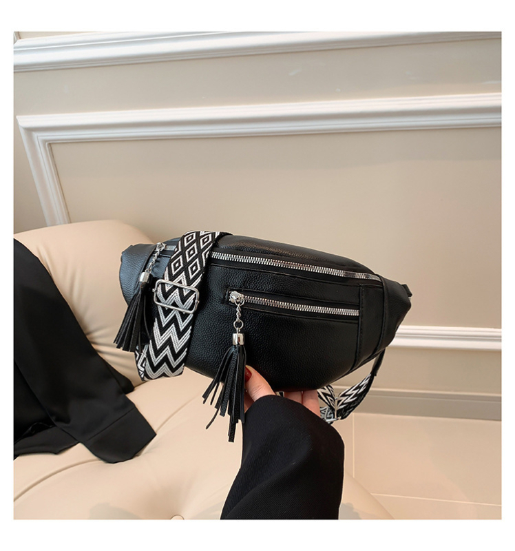 Női övtáska/keresztpántos táska bojt díszítéssel és széles vállpánttal | PU anyag, Street trend stílus, 2024 tavasz, Cipzár, Poliészter bélés