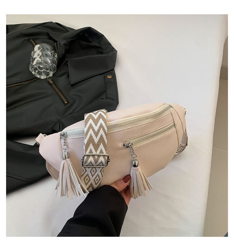 Női övtáska/keresztpántos táska bojt díszítéssel és széles vállpánttal | PU anyag, Street trend stílus, 2024 tavasz, Cipzár, Poliészter bélés